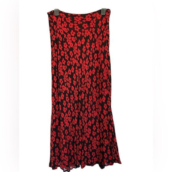 VTG Black & Red Reversible Floral Boho Feminine Whimsigoth Maxi Skirt S - Picture 3 of 12